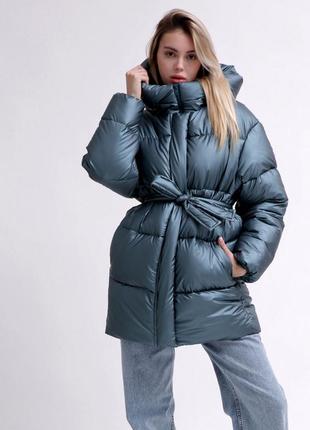 Жіноча тепла актуальна молодіжна зимова куртка пуховик оверсайз на еко пусі
