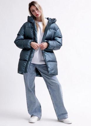 Женская теплая актуальная молодежная зимняя куртка пуховик оверсайз на еко пухе3 фото