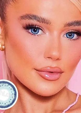 Яскраво-блакитні кольорові контактні лінзи для очей, чудове перекриття свого кольору + контейнер для зберігання