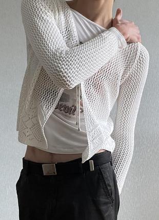Y2k mesh cardigan blouse sweater vintage 00s knitwear2 фото