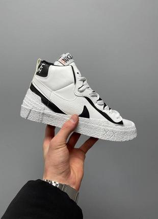 Бомбезные nike blazer mid x sacai «white black’