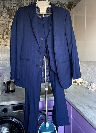 Брендовий базовий топовий однобортний класичний синій піджак жакет блейзер та жилетка костюм в клітинку тартан l xl 40r jacamo10 фото