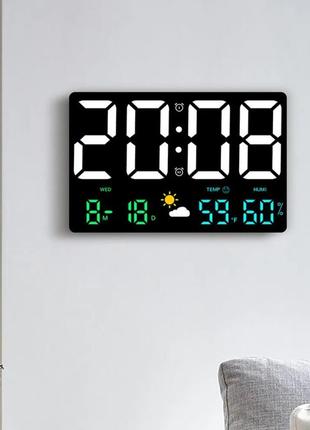 Большие настольные/настенные электронные led часы, будильник, календарь, термометр, гигрометр