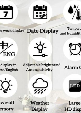 Большие настольные/настенные электронные led часы, будильник, календарь, термометр, гигрометр