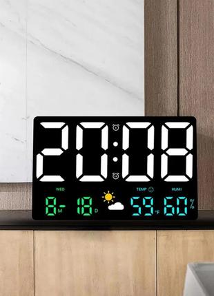 Большие настольные/настенные электронные led часы, будильник, календарь, термометр, гигрометр