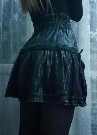 Готическая, школьная юбка с кружевом, бантиком, на резинке3 фото