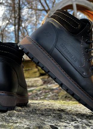 Шкіряні зимові черевики на хутрі cat classic boots
