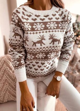 Женский новогодний свитер с оленями 🦌6 фото