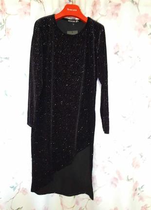 Нарядна вечірня жіноча велюрова чорна сукня міді блискітками плаття велюрове жіноче