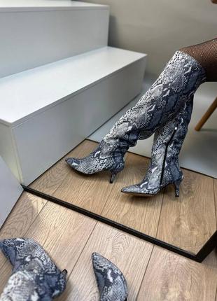 Екслюзивні чоботи ботфорти з натуральної італійської шкіри та замші жіночі на підборах шпильці3 фото