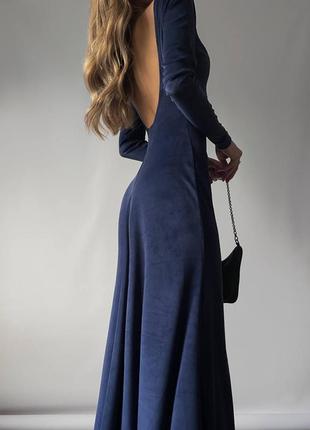 Бархатное велюровое длинное макси платье вечернее с открытой спинкой6 фото