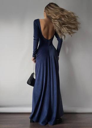 Бархатное велюровое длинное макси платье вечернее с открытой спинкой1 фото