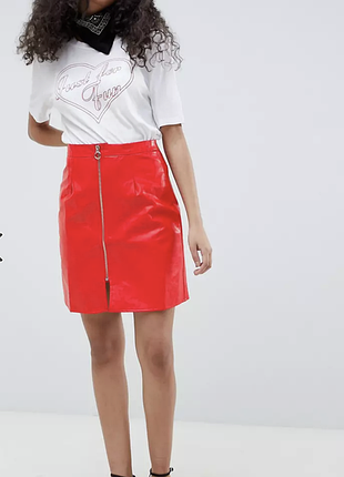 Лаковая под кожу юбка миди размер с-м asos
