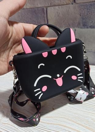 Детская деревянная черная розовая сумочка корица кошка кошка кошка2 фото