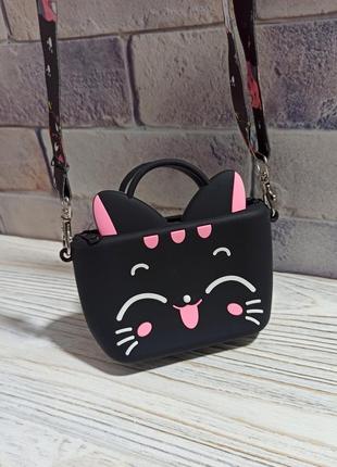 Дитяча сіліконова чорна рожева сумочка кошеня киця кішка котик кошка