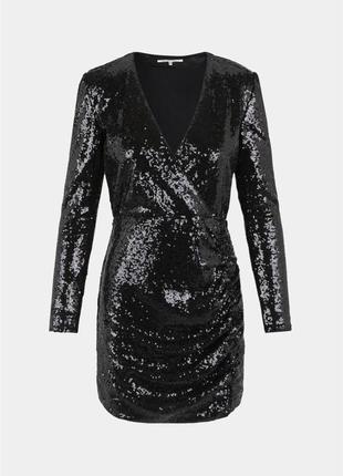 Чорна вечірня жіноча міні коротка сукня з паєтками чорне вечірнє коротке жіноче плаття в паєтки1 фото