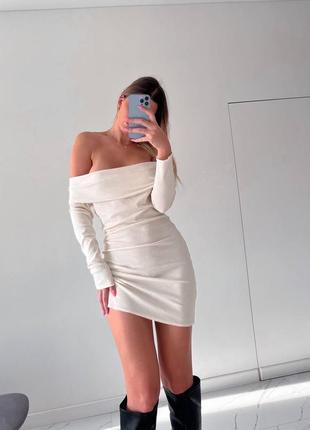 Женское сексуальное платье мини по фигуре с открытым плечом 💔6 фото