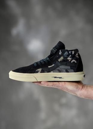 Мужские высокие тёплые кеды vans sk-8 hi notchback gore-tex defcon woodland camo black чёрные камуфляжные