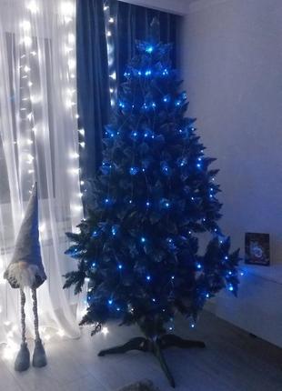 Синяя цветная гирлянда на елку 10 нитей 2 метра конский хвост медная проволока капля росы пучок8 фото