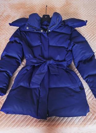 Женская зимняя короткая куртка пуховик с поясом7 фото