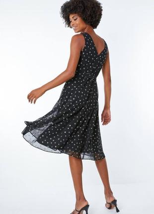 Романтичне шифонове плаття/сарафан у горошок стильне ніжне з вирізом на грудях легке