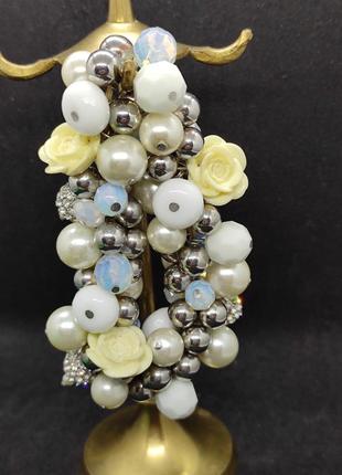 Браслет на резинці гумці пластик намистини прикраса аксесуар ручна робота хендмейд