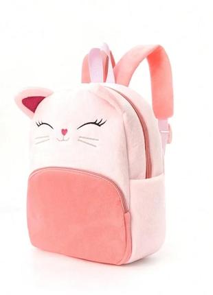 Детский рюкзак котик плюшевый розового цвета2 фото