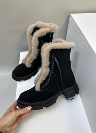 Екслюзивні черевики з італійської шкіри та замші жіночі з норкою