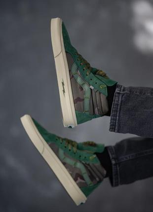 Мужские высокие тёплые кеды vans sk8-hi defcon notchback pro multicam jungle camo зелёные с камуфляжным5 фото