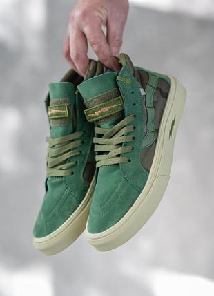 Мужские высокие тёплые кеды vans sk8-hi defcon notchback pro multicam jungle camo зелёные с камуфляжным2 фото