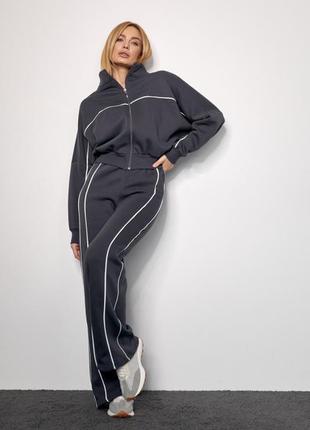 Спортивний костюм жіночий сірий (графітовий) з начосом теплий1 фото