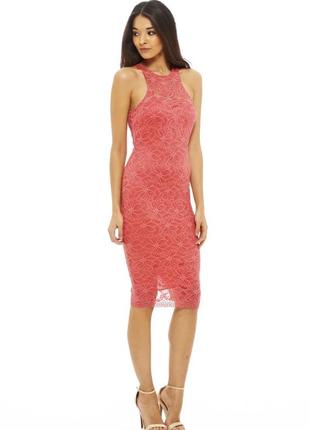Новое красивое коралловое гипюровое платье "ax paris". размер uk10.4 фото