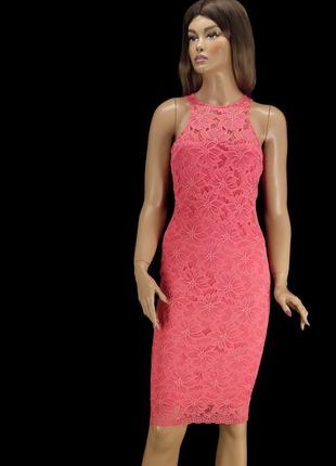 Новое красивое коралловое гипюровое платье "ax paris". размер uk10.7 фото