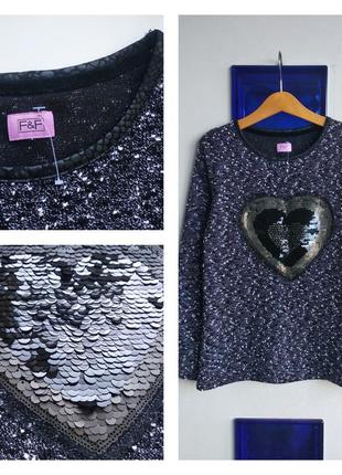Трикотажная кофта/свитшот пайетки на 9-10 лет f&f