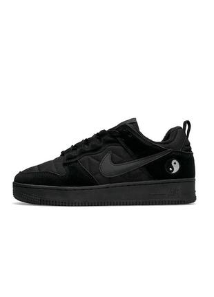 Зимові термо чоловічі кросівки nike air force 1 yin yang чорні