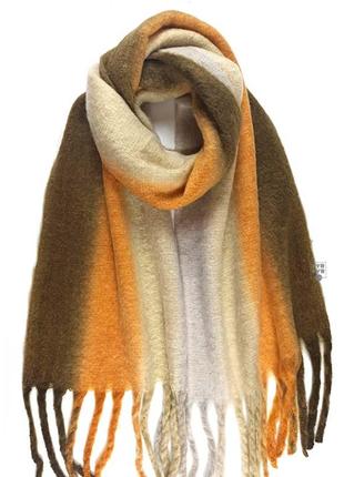 Теплий зимовий шерстяний шарф-плед палантин довгий товстий об'ємний смужка