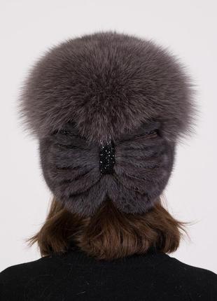 Зимняя женская теплая вязаная норковая шапка с помпоном из меха песца4 фото