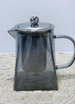 Стеклянный чайник заварник темная гиза, 500