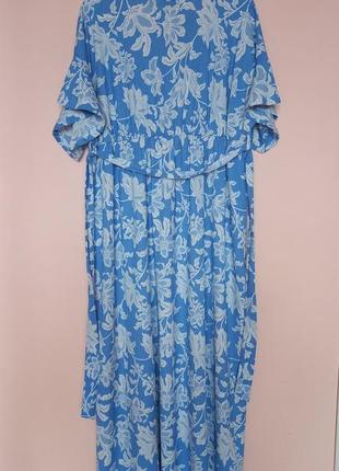Длинное голубое платье в белый цветочный принт, цветочное, длинное платье, длинное цветовое платье 50-54 г.5 фото