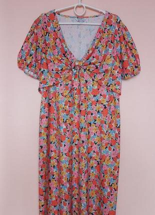 Длинное голубое платье в белый цветочный принт, цветочное, длинное платье, длинное цветовое платье 50-54 г.8 фото
