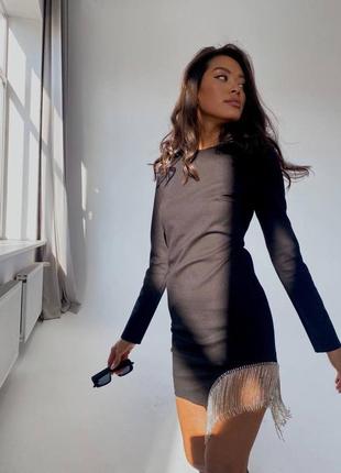 Платье женское черное с бахромой разм,42-48