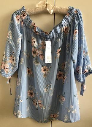 Вискозная блузка в полоску с цветами f&f, p.10/38/m