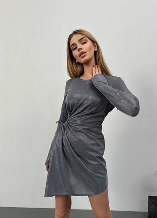 Блискуча нарядна міні сукня з довгими рукавами з вирізом збоку гарна якість3 фото