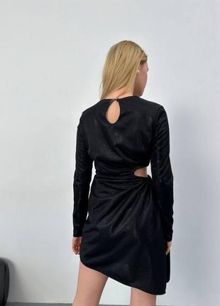 Блискуча нарядна міні сукня з довгими рукавами з вирізом збоку гарна якість7 фото