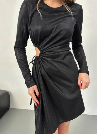 Блискуча нарядна міні сукня з довгими рукавами з вирізом збоку гарна якість5 фото