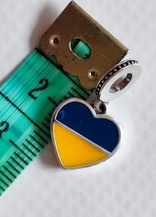 Шарм pandora ukraine пандора україна сердечко срібне прапор україни бусінка на браслет підвіска кулон шарми шрам серце4 фото