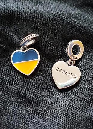 Шарм pandora ukraine пандора україна сердечко срібне прапор україни бусінка на браслет підвіска кулон шарми шрам серце срібний