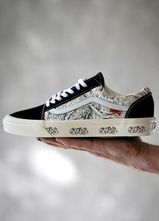 Крутые мужские кеды vans classic tumble era x sns black white graffiti чёрно-белые с принтом