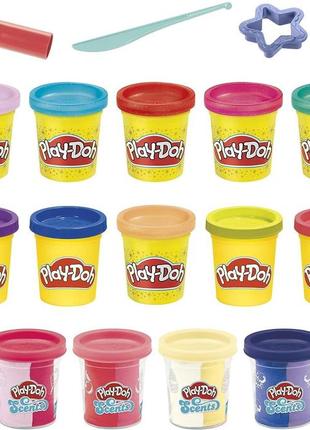 Игровой набор пластелина play-doh sparkle and scents variety 16 банок