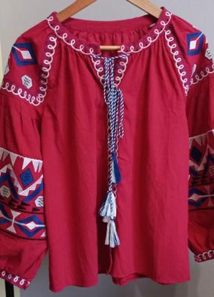 Вышиванка женская жакет блуза белая и красная4 фото